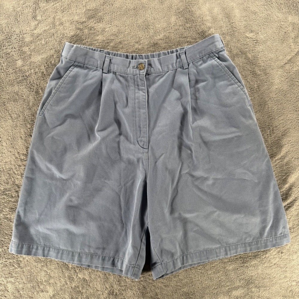 L.L. Bean Pleated Shorts Women 16 Blue Cotton Elastic Back High Rise 0PC10